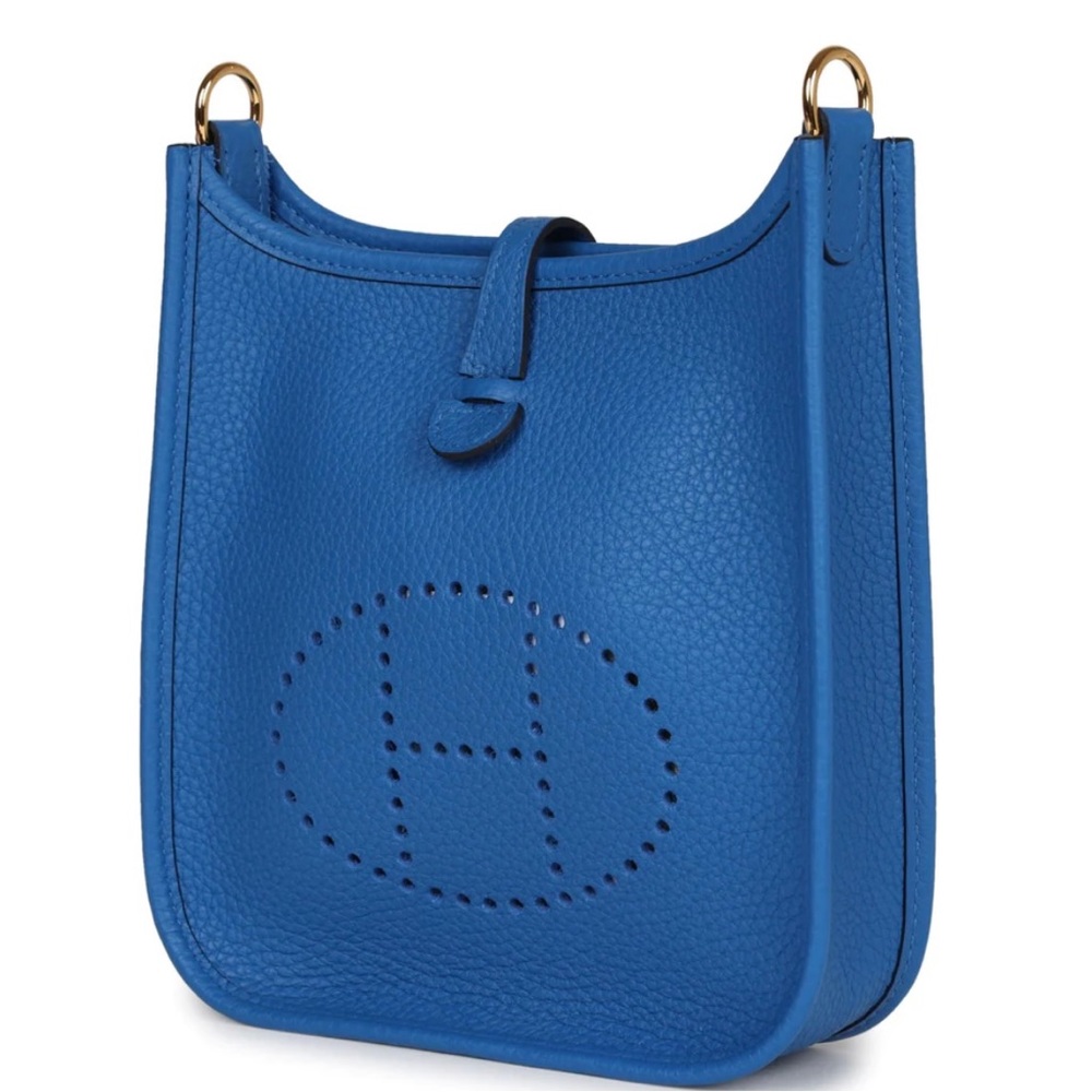 NEW Hermès Evelyne TPM Bleu Zellige Clemence Gold Hardware Crossbody Bag - Picture 5 of 8